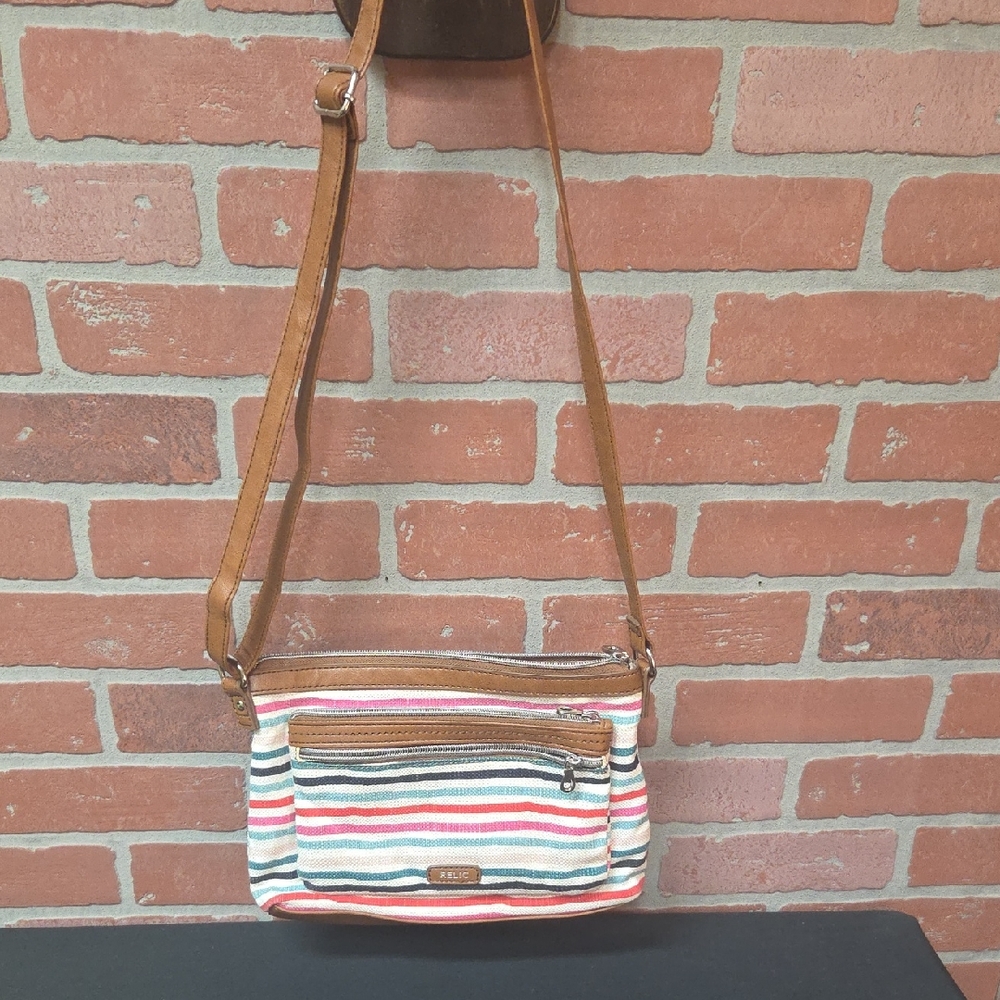 Relic Striped Crossbody Bag with Tan Accents